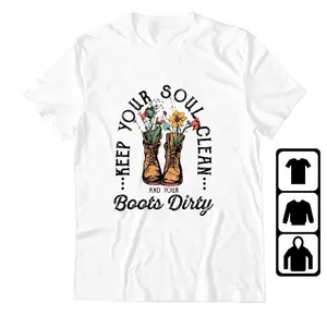 Gardez votre âme propre et vos bottes sales imprimées Style Boho occidental t-shirt femme bottes cowboy graphique inspirant t-shirt graphique