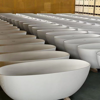 Gurgle Local Stock US Baignoire autoportante en pierre artificielle blanche mate Texture ardoise Surface solide Forme ovale Baignoire de trempage