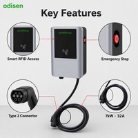 Pengisi Daya EV Dinding Tipe 2 Odisen 7kW Baru, Satu Gun, Kartu RFID, Stasiun Pengisian Daya AC Pintar, Aplikasi 4G, IP54