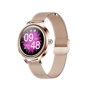 Moda akıllı saat kadın KM05 kalp hızı kan basıncı ile paslanmaz çelik kayış 2021 Smartwatch