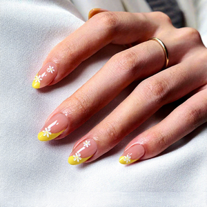 Ongles press-on French Tip, durcissables à la lampe, semi-transparents, gel souple, motif marguerite, longueur courte, 16 tailles, kit de <span class=keywords><strong>32</strong></span> bâtonnets pour femmes - Product Image 2