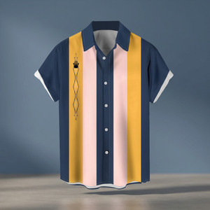 Chemise décontractée moderne pour homme, bleu marine, panneaux contrastés, écologique, respirante, manches courtes, apparence unique inspirée de la mode - Product Image 5