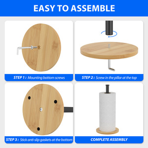 Standing <b>Paper</b> Towel Holder Wooden Base Black Metal Rod Minimalist Design Free Standing For <b>Kitchen</b> Bathroom - Product Image 5