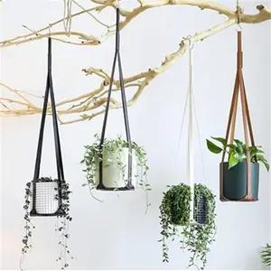 Wholesale PU Leather Plant Hanger Modern Hanging Planter Shelf for Indoor Plants and Succulents