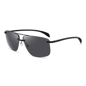 Gafas de Sol Polarizadas Semimontura Cuadradas de Acero Inoxidable para Hombre, Venta al Por Mayor Transfronteriza, Protección UV400, Montura Metálica Negra, Lentes TAC - Product Image 1