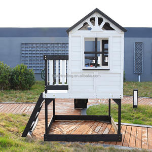 Casa de Juegos de Madera de Dos Niveles Blanca y Negra para Exteriores, Set de Juego Elevado para Niños con Tobogán y Barandilla de Seguridad - Product Image 6