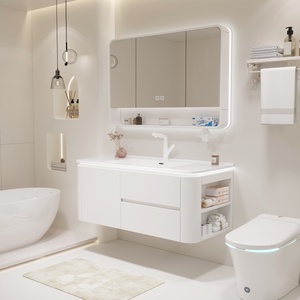 Modern Design Bathroom <strong>Sink</strong> with Cabinet Set Waterproof Marble Vanity Storage <strong>Cupboard</strong> Including Bathroom Mirror and Wash Basin - Product Image 1
