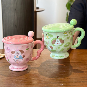 Taza de cerámica Apple Paradise con tapa y cuchara, diseño de perro de dibujos animados, para café, leche, desayuno. - Product Image 2