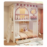 Lit superposé pour enfants avec personnage de dessin animé JS, lit de princesse avec porte ouvrante pour le rangement, avec armoire à escalier, gain de place