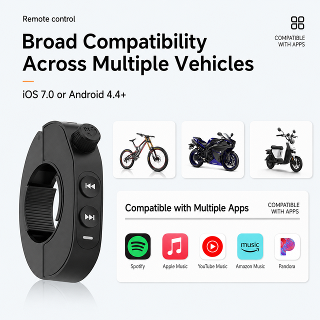 Wireless Handlebar Remote Controller Bluetooth 5.3 Music & Call Control IPX6 Waterproof for Motorcycle Bicycle E-Bike Riding