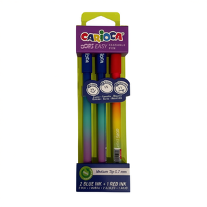 Carioca Erasable Pens 3 Pack Medium Tip 0.7 Mm Blue Red Ink Writing Correction Supplies - Product Image 1