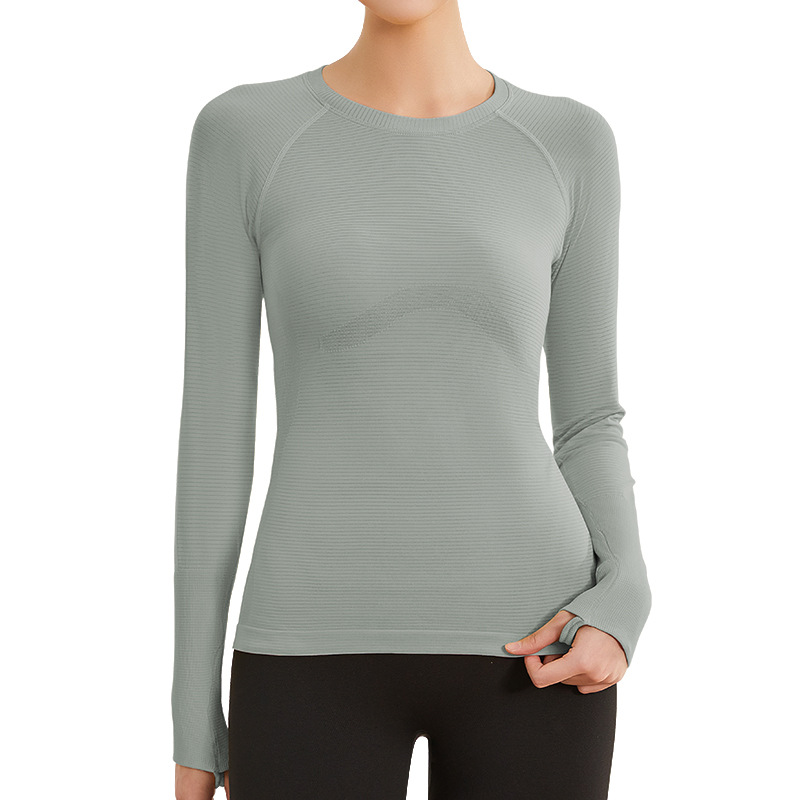 Women's Long-Sleeved Seamless Water Resistant Breathable Spandex/Nylon Workout Tops with Thumb Holes for Yoga & Running