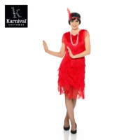 ODM vente entière Deluxe des années 1920 rouge frangé licou robe à clapet avec bandeau et perles adultes Halloween Mardi Gras Costume déguisement