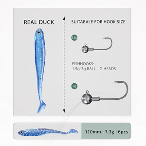 Newbility Señuelo de <span class=keywords><strong>gusano</strong></span> suave Pato <span class=keywords><strong>real</strong></span> Pesca Shad Bait Swimbait Pesca Señuelo suave Hundimiento Minnow Señuelo - Product Image 4