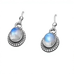 Vintage 925 Silver <b>Rainbow</b> Moonstone <b>Drop</b> Earrings Bezel Set Water <b>Drop</b> Shape Women's Everyday Wear Jewelry - Product Image 1