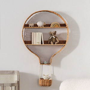 Natural Rattan Hot Air Balloon Wall Shelf 65x71 Cm For Bedroom Storage Decorative Display <b>Unit</b> - Product Image 1