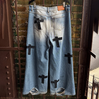 YYSY fabricant personnalisé Streetwear grande taille marque de mode bleu luxe Denim jean hommes croix Patch imprimé pantalon jean pour hommes
