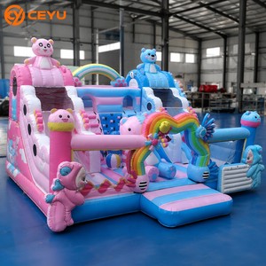 Castillo Inflable Comercial Ceyu con Diseño <span class=keywords><strong>de</strong></span> Oso Azul para Exteriores, Combo <span class=keywords><strong>de</strong></span> Brincolín con Tobogán Doble para Niños y Adultos - Product Image 1