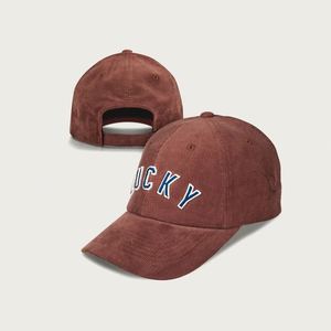Casquettes de baseball personnalisées 6 panneaux couleur unie en velours côtelé avec logo brodé style sportif Lettre Lucky Brown - Product Image 1