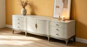 Mueble para TV Curvo de Primera Calidad en Color Blanco Crema, Mueble de Almacenamiento de Madera Maciza de Lujo para Sala de Estar o Dormitorio - Product Image 5