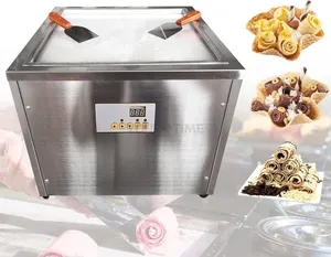 YourTime Square Pan Thailand Ice Cream Roll Machine with Pedal Plate Fried Ice Cream Gelato Fruit Maker with Food Grade Flat Pan