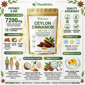 Gélules de Cannelle de Ceylan Véritable Infusées à l'Huile de Coco MCT, Haute Biodisponibilité, Soutien Glycémique, Complément Herbal OEM - Product Image 2
