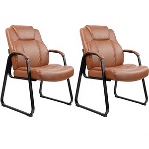 Chaise de <span class=keywords><strong>bureau</strong></span> en cuir grande taille CLATINA, 2500 lbs, accoudoirs rembourrés, siège large, base à patins, sans roulettes, structure métallique, pour réception et <span class=keywords><strong>bureau</strong></span> - Product Image 1