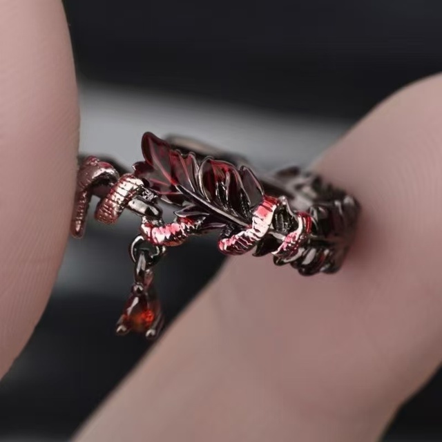 Gothic Vintage Raven Blood Feather Adjustable Ring Punk Copper Anti Tarnish Unisex Jewelry