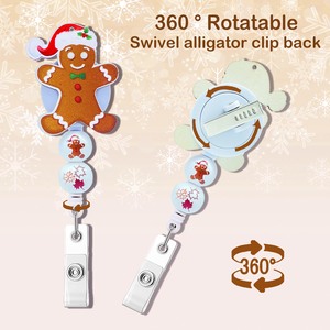 Porte-badge rétractable en acrylique de Noël en gros, motif Père Noël et Bonhomme de neige, pour cartes d'identité – Accessoire pour sapin de Noël - Product Image 2