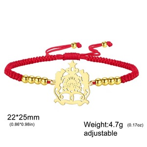 Pulsera <span class=keywords><strong>de</strong></span> Acero Inoxidable para Mujer con Dijes del <span class=keywords><strong>Escudo</strong></span> <span class=keywords><strong>de</strong></span> Armas <span class=keywords><strong>de</strong></span> Marruecos, Emblema del León del Atlas Nacional Marroquí, Pulsera Ajustable con Cuerda Trenzada - Product Image 5