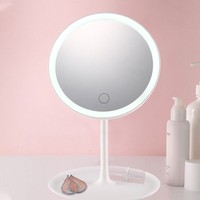 Miroir de maquillage intelligent à écran tactile LED avec support, rechargeable par USB, miroir de courtoisie rond avec éclairage