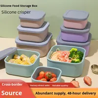 Boîte à lunch carrée en silicone de qualité alimentaire, étanche, écologique, compatible micro-ondes, chauffable, multifonctionnelle, à un seul niveau, 0-1L