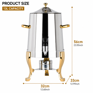 Commercial 13L Gold Plated Beverage Urn, Stainless Steel Hot Drink <b>Server</b> for Coffee Tea Juice <b>Buffet</b> Catering - Product Image 2