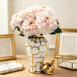 Nuovo Design Vaso in Ceramica Stile Turco Bianco e Oro, Vaso di Lusso Smaltato con Coperchio per Vaso Zenzero e Decorazioni - Product Image 4