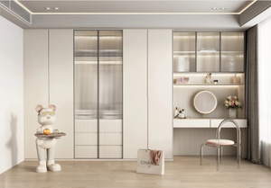 Armoire d'angle pour chambre à coucher avec <span class=keywords><strong>bureau</strong></span> <span class=keywords><strong>intégré</strong></span> en forme de L, avec coiffeuse, <span class=keywords><strong>dressing</strong></span> en L à 90 degrés, armoire de rangement - Product Image 6