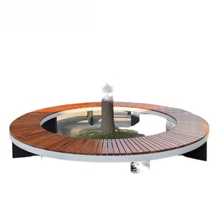 Moderno esterno per il tempo libero quadrato lungo panca e ferro arte sedia seduta in <span class=keywords><strong>legno</strong></span> ondulato lungo albero sedia per cortile o parco - Product Image 5