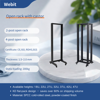 Rak Server Open Frame 2 Tiang 4 Tiang Heavy Duty 19 Inch Kapasitas Beban 250kg Kabinet Jaringan Berdiri di Lantai untuk Pusat Data
