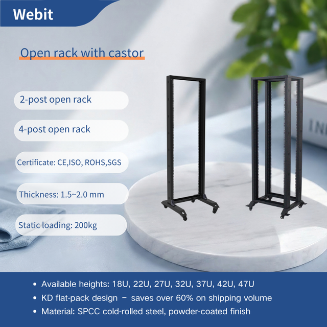 Heavy Duty 2 Post 4 Post Open Frame Server Rack 19 Inch 250kg Load Capacity Floor Standing Network Cabinet for Data Center