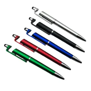 3 in 1 Customized imprint logo ball pen phone holder with touch function promotional twist plastic ballpoint pen
