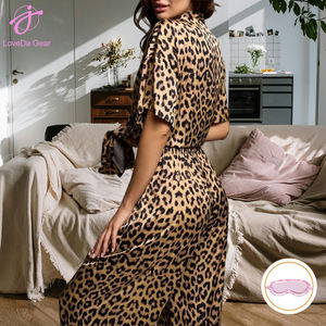 Loveda Ingrosso <span class=keywords><strong>Pigiama</strong></span> da <span class=keywords><strong>Donna</strong></span> in Morbido Raso con Stampa Leopardata, Top a Spalle Scoperte a Maniche Corte e Pantaloni a Gamba Larga - Product Image 3