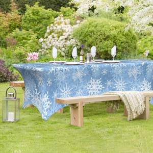 Copo de nieve Patrón de invierno Rectangular Spandex Mantel Cubierta ajustada elástica para bodas Banquetes Fiestas Hoteles de existencias personalizadas - Product Image 2