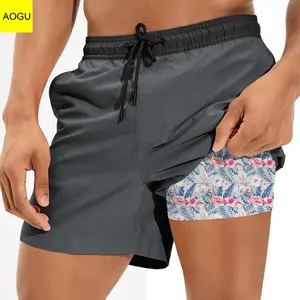 Shorts de praia masculinos personalizados para o verão, shorts elásticos esportivos de praia com cordão para homens