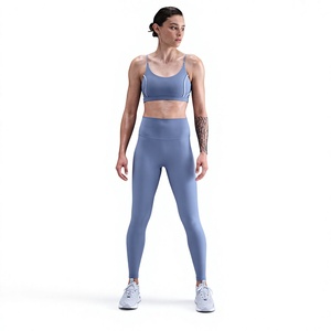 Ensemble de soutien-gorge de sport sans couture pour femme, bleu clair, col rond, maintien optimal, pour yoga et fitness, antibactérien - Product Image 1
