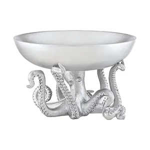 Silver Octopus Holding Decorative Bowl Figurine for Desk Decoration