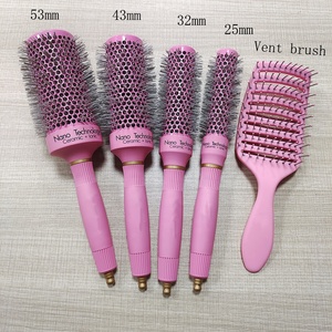 Individuelles Logo Keramik-Nylon-Borsten Entwirrbürste Rosa Haarglätter-Bürste Nano-Technologie Keramik-Ionen Rundbürsten-Set - Product Image 2