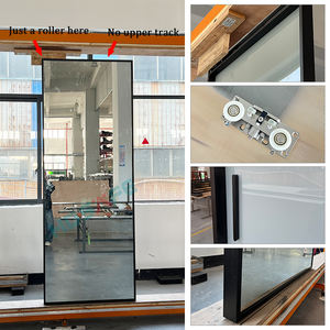 Portes coulissantes sans rail supérieures et inférieures murales quincaillerie cadre en aluminium fermeture en douceur simple <span class=keywords><strong>double</strong></span> panneau porte de grange en verre - Product Image 6