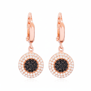 Round <b>Dangle</b> Design <b>Earring</b> <b>Black</b> CZ Stone Turkish Wholesale Handmade 925 Sterling Silver Jewelry Geometric Fine Jewellery - Product Image 2