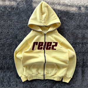 Oversized Zip-Up <b>Hoodie</b> With Front Letter Print And Star Patch Unisex Casual Fleece Sweatshirt Autumn Wear - Product Image 1