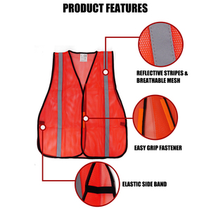 High Visibility Reflective Safety <strong>Vest</strong> <strong>Orange</strong> Yellow Lime Mesh with 1" Reflective Tape - Product Image 3