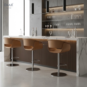 Taburete de <span class=keywords><strong>Bar</strong></span> Giratorio Ajustable EKAR Aria, Silla de Comedor de Cuero Sintético Contemporáneo para el Hogar, <span class=keywords><strong>Bar</strong></span> y Hotel - Product Image 4